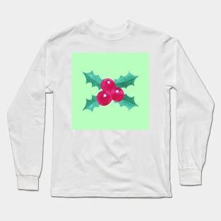 Green Festive Holly Berries Long Sleeve T-Shirt